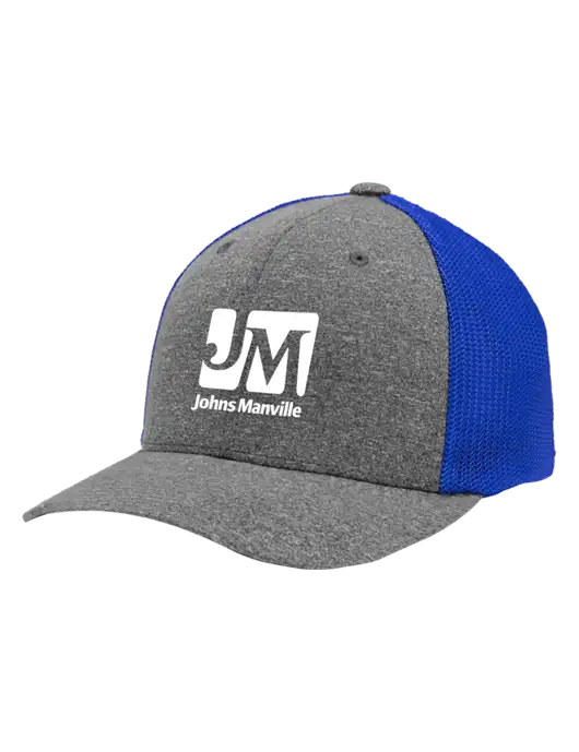 Flexfit Royal/Medium Grey Heather Melange Mesh Back Trucker Cap w/Johns Manville Logo
