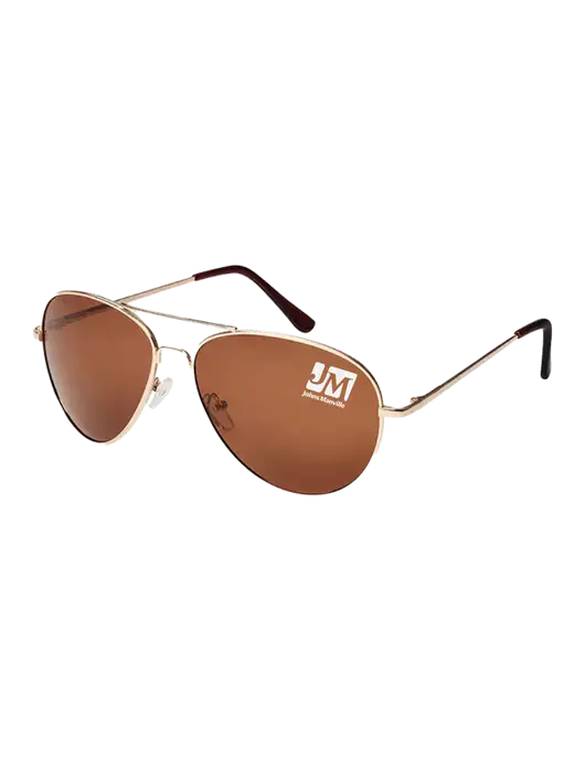 Aviator Coffee Brown with Gold Sunglasses  w/Johns Manville Logo