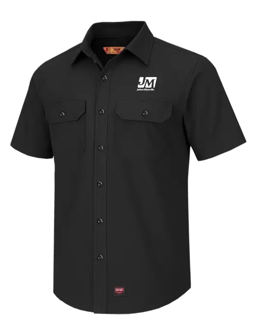Red Kap Black Short Sleeve Solid Ripstop Shirt w/Johns Manville Logo