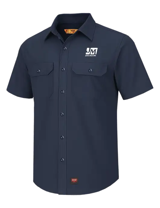 Red Kap Navy Short Sleeve Solid Ripstop Shirt w/Johns Manville Logo