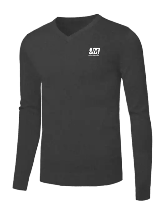 Brooks Brothers Medium Grey Heather Washable Merino V-Neck Sweater w/Johns Manville Logo