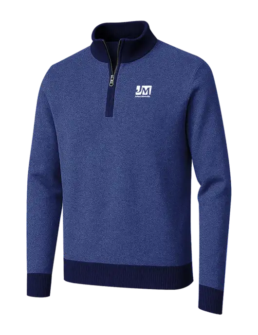 Brooks Brothers Navy/Dark Royal Washable Merino Birdseye 1/4-Zip Sweater w/Johns Manville Logo