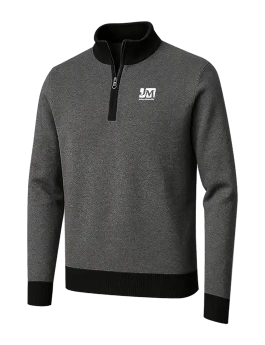 Brooks Brothers Black/Dark Grey Washable Merino Birdseye 1/4-Zip Sweater w/Johns Manville Logo