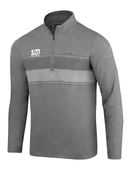 TravisMathew Balboa Chest Stripe Dark Grey Heather Quarter Zip w/Johns Manville Logo