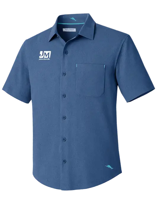 Tommy Bahama Light Navy Sandy Point Short Sleeve Shirt w/Johns Manville Logo