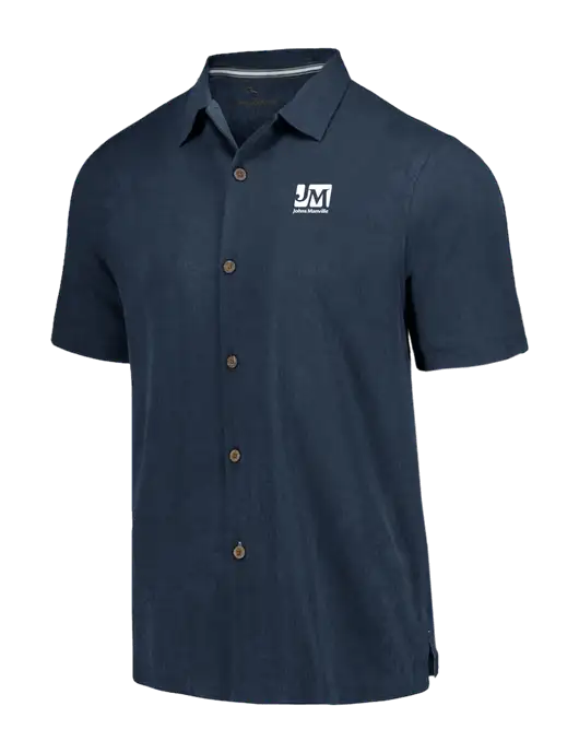 Tommy Bahama Navy Tropic Isles Short Sleeve Shirt w/Johns Manville Logo