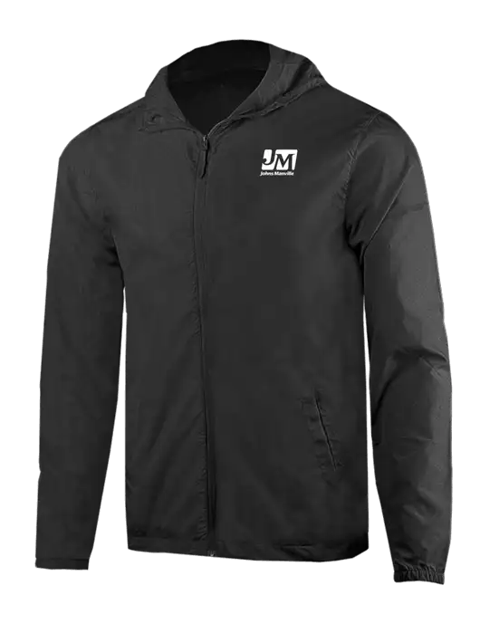 Rainy Day Ultra Lightweight Black Windbreaker Full-Zip Jacket w/Johns Manville Logo