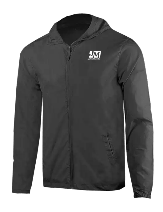 Rainy Day Ultra Lightweight Dark Grey Windbreaker Full-Zip Jacket w/Johns Manville Logo