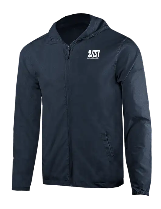 Rainy Day Ultra Lightweight Navy Windbreaker Full-Zip Jacket w/Johns Manville Logo