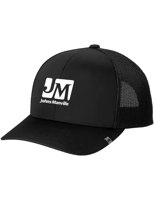 TravisMathew Black Cruz Trucker Cap w/Johns Manville Logo