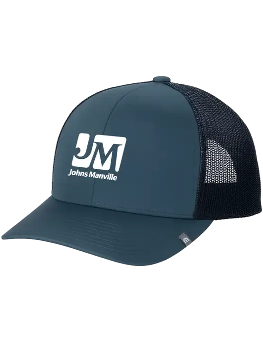 TravisMathew Dark Slate Blue Cruz Trucker Cap w/Johns Manville Logo