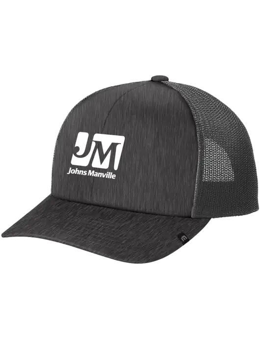 TravisMathew Very Dark Grey Heather Cruz Trucker Cap w/Johns Manville Logo
