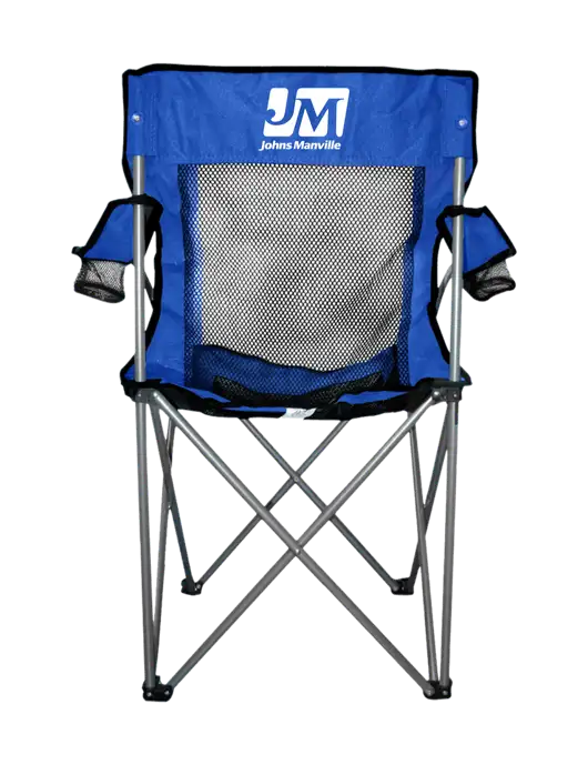 Titan Dark Royal Blue/Black Mesh Folding Chair w/Johns Manville Logo