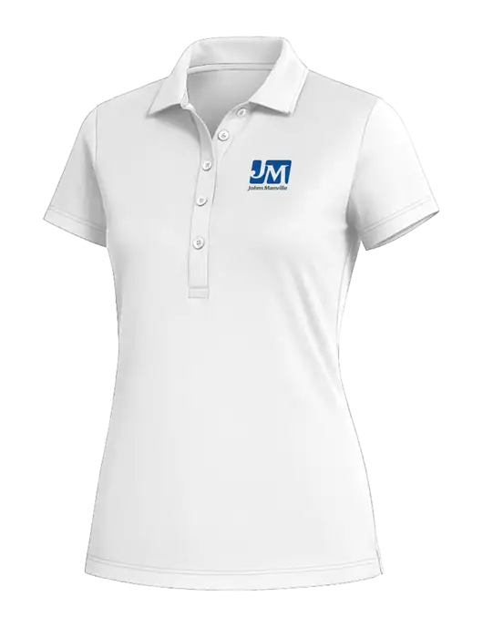 Fairway & Greene Womens White Claire Tech Polo w/Johns Manville Logo