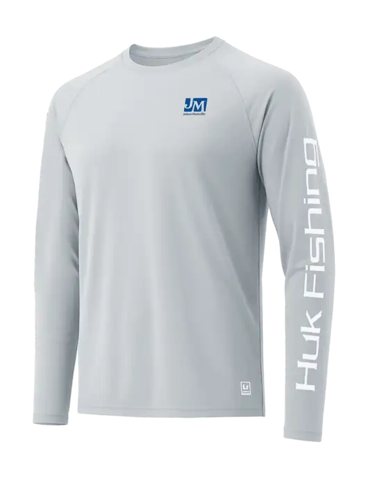 HUK Light Grey LoPro Pursuit Long Sleeve T-Shirt w/Johns Manville Logo