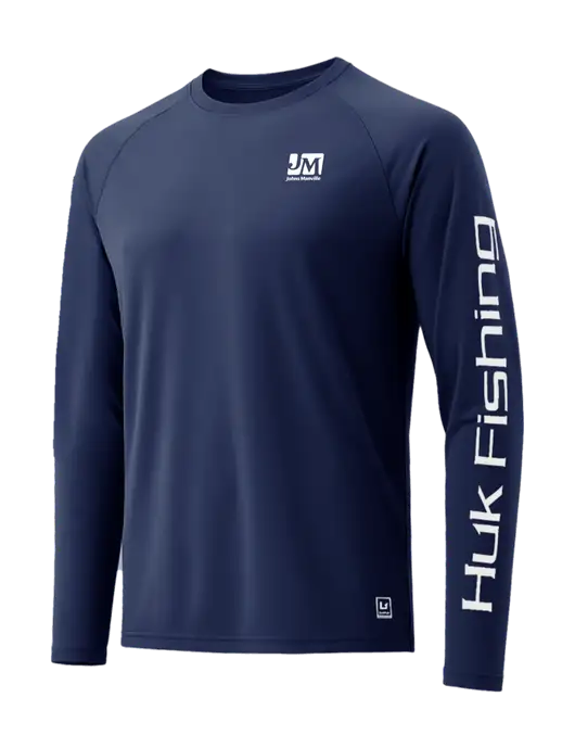 HUK Navy LoPro Pursuit Long Sleeve T-Shirt w/Johns Manville Logo