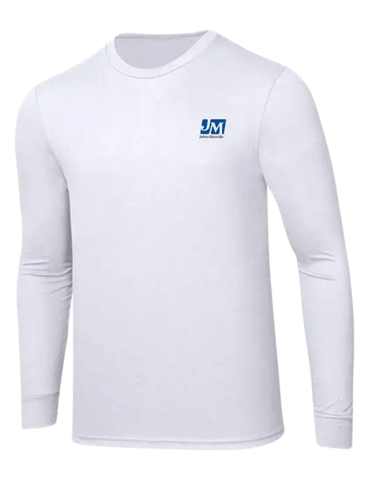 Simply Soft Long Sleeve White 4.5 oz, Poly/Combed Ring Spun Cotton T-Shirt w/Johns Manville Logo