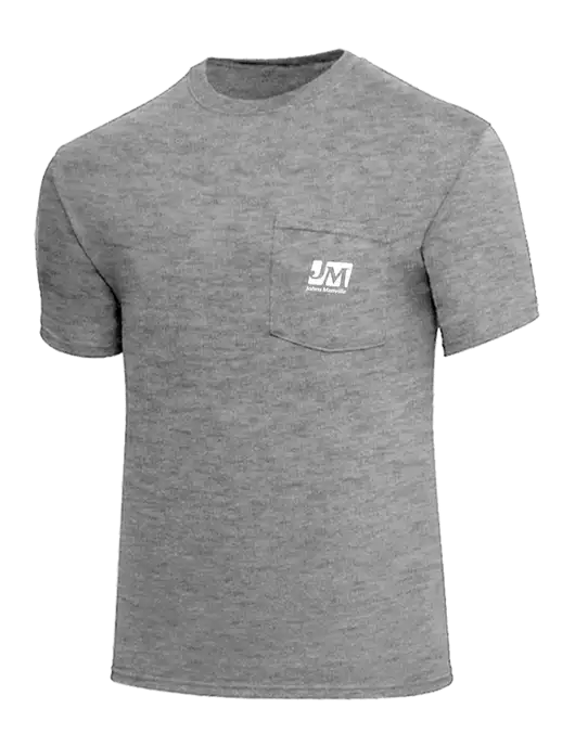Core Blend Medium Grey Heather Pocket T-Shirt w/Johns Manville Logo
