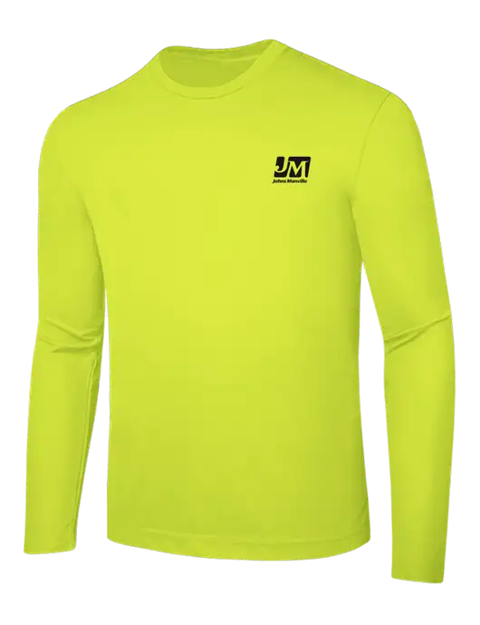 Long Sleeve Safety Yellow PosiCharge Competitor Tee w/Johns Manville Logo