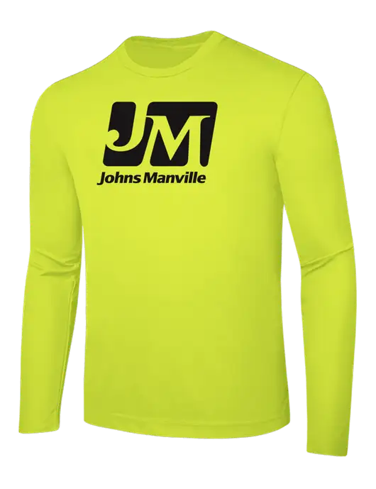 Long Sleeve Safety Yellow PosiCharge Competitor Tee w/Johns Manville Logo
