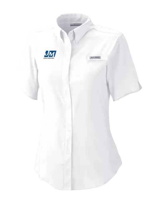 Columbia White Womens PFG Tamiami II Short Sleeve Shirt w/Johns Manville Logo