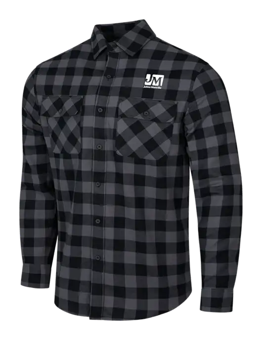 Medium Grey/Black Buffalo Check Plaid Flannel Shirt w/Johns Manville Logo