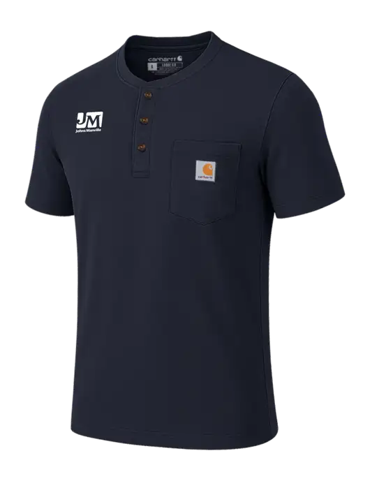 Carhartt Navy Short Sleeve Henley Shirt w/Johns Manville Logo