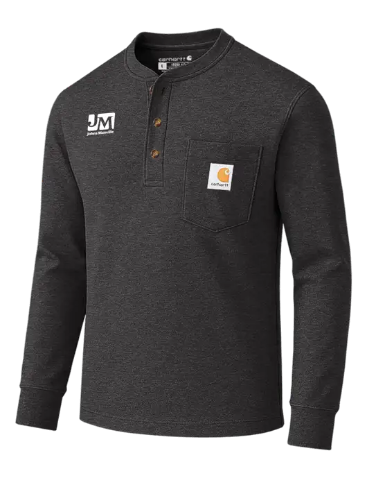 Carhartt Dark Grey Heather Long Sleeve Henley Shirt w/Johns Manville Logo