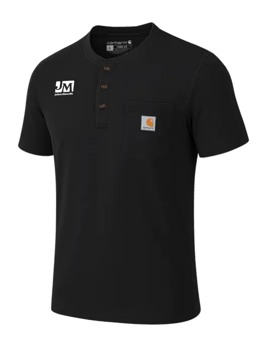 Carhartt Black Short Sleeve Henley Shirt w/Johns Manville Logo