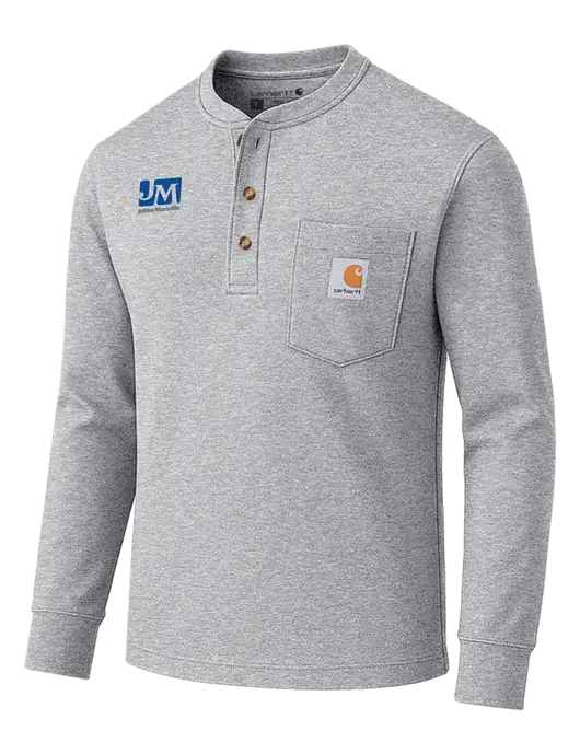 Carhartt Light Grey Heather Long Sleeve Henley Shirt w/Johns Manville Logo