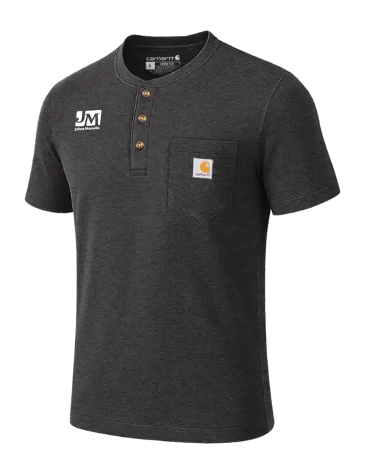 Carhartt Dark Grey Heather Short Sleeve Henley Shirt w/Johns Manville Logo