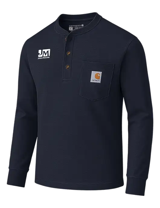Carhartt Navy Long Sleeve Henley Shirt w/Johns Manville Logo
