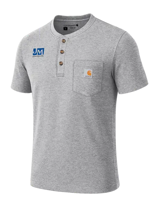 Carhartt Light Grey Heather Short Sleeve Henley Shirt w/Johns Manville Logo