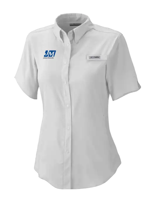 Columbia Grey Womens PFG Tamiami II Short Sleeve Shirt w/Johns Manville Logo
