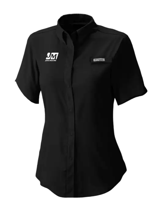 Columbia Black Womens PFG Tamiami II Short Sleeve Shirt w/Johns Manville Logo
