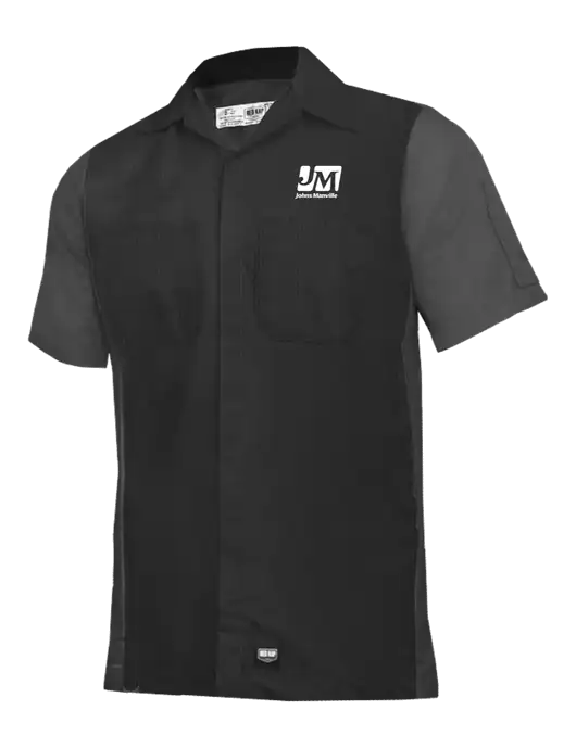 Red Kap Black/Charcoal Short Sleeve Ripstop Crew Shirt w/Johns Manville Logo