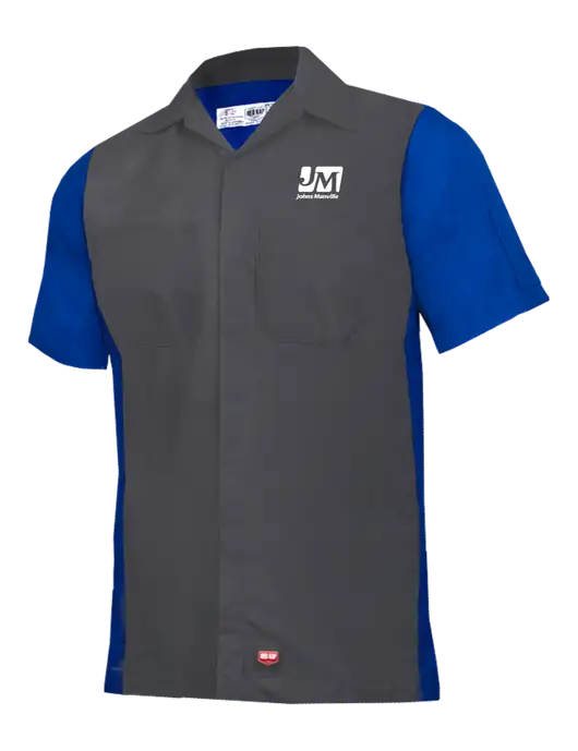 Red Kap Charcoal/Royal Short Sleeve Ripstop Crew Shirt w/Johns Manville Logo