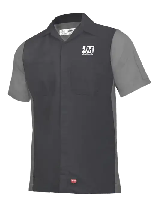 Red Kap Charcoal Grey/ Light Grey Short Sleeve Ripstop Crew Shirt w/Johns Manville Logo