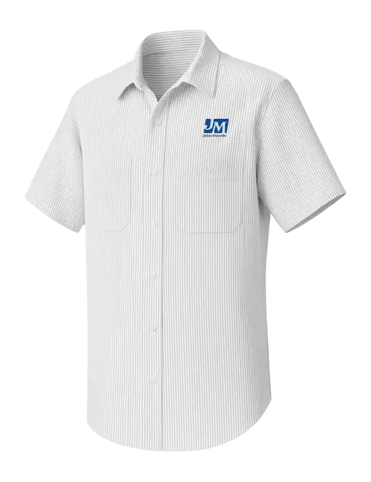 Red Kap Short Sleeve Striped Grey/White Industrial Work Shirt w/Johns Manville Logo