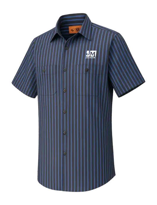 Red Kap Short Sleeve Striped Dark Grey/Royal Blue Industrial Work Shirt w/Johns Manville Logo