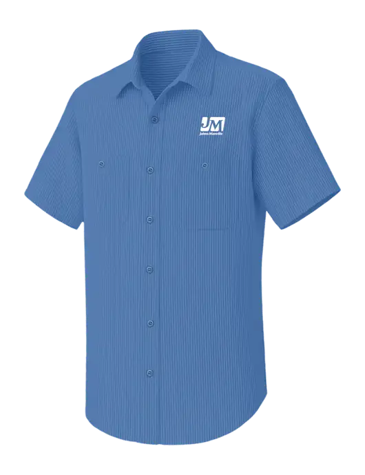 Red Kap Short Sleeve Striped Light Royal Blue/Light Navy Industrial Work Shirt w/Johns Manville Logo