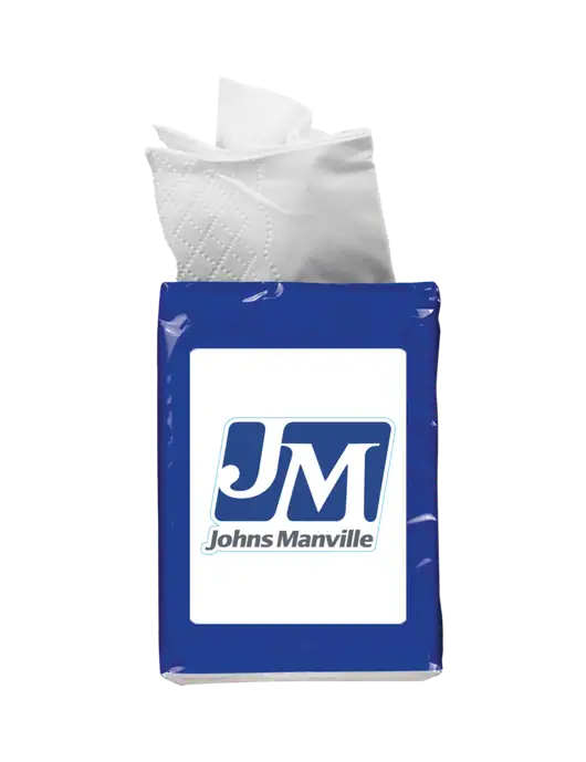 Dark Royal Blue Mini Tissue Packet w/Johns Manville Logo
