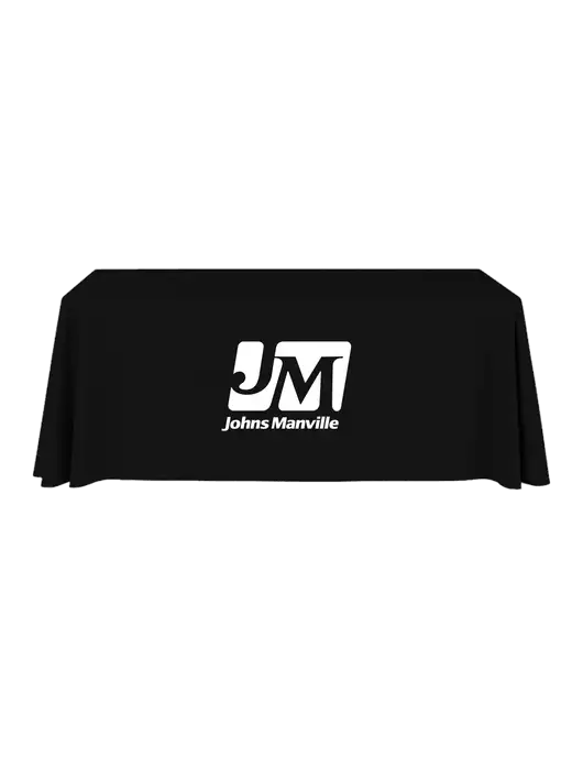 6' Stain-Resistant 4-Sided Black Table Cover w/Johns Manville Logo