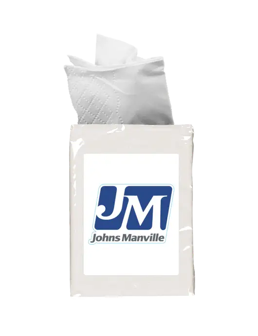 White Mini Tissue Packet w/Johns Manville Logo
