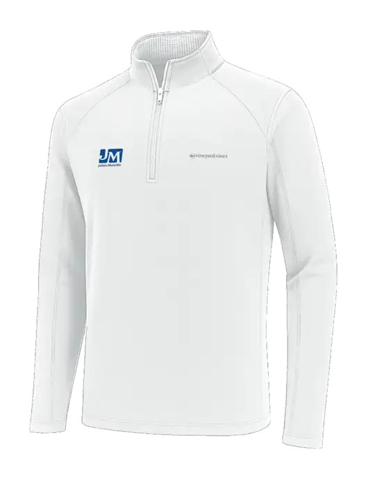 Vineyard Vines White Sankaty Quarter-Zip Pullover
 w/Johns Manville Logo