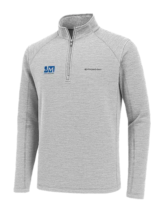 Vineyard Vines Light Grey Hather Sankaty Quarter-Zip Pullover
 w/Johns Manville Logo