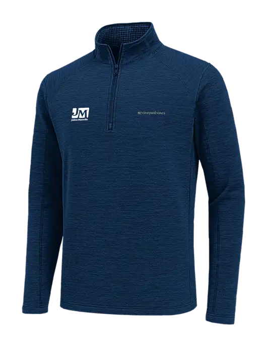 Vineyard Vines Dark Navy Heather Sankaty Quarter-Zip Pullover
 w/Johns Manville Logo