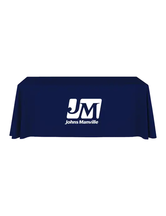 6' Stain-Resistant 4-Sided Dark Navy Table Cover w/Johns Manville Logo