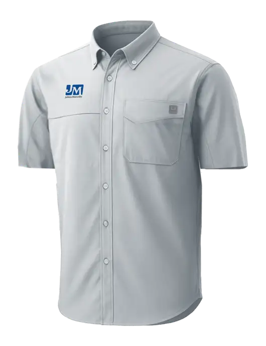 HUK Light Grey Tide Point Short Sleeve Shirt w/Johns Manville Logo