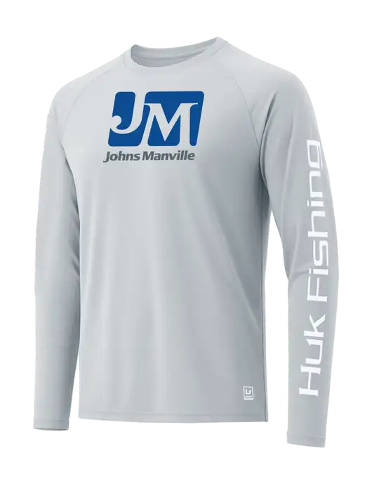 HUK Light Grey LoPro Pursuit Long Sleeve T-Shirt w/Johns Manville Logo